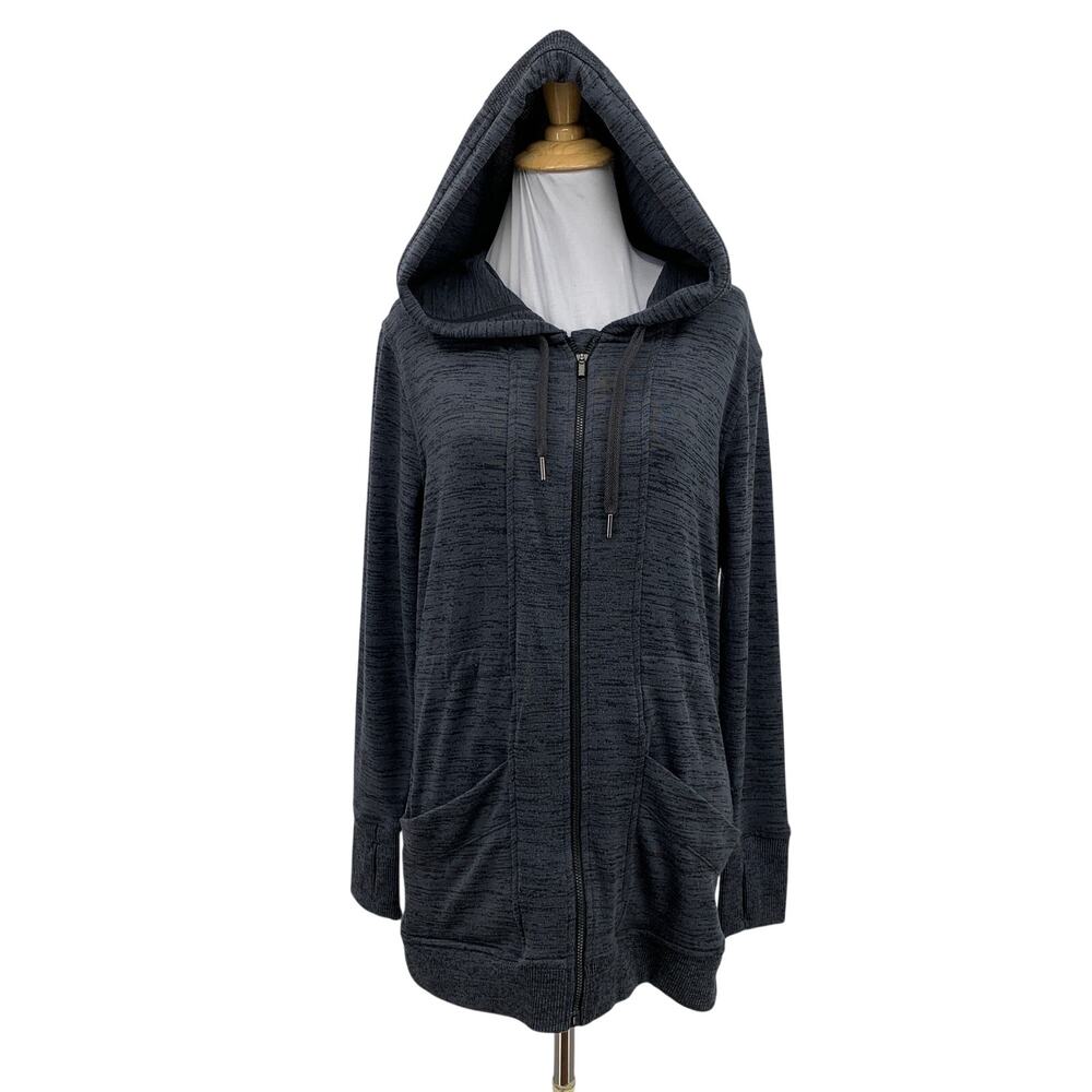 Athleta Jacket Womens 2XS XXS Gray Blissful CYA Full Zip Thumbholes Hooded